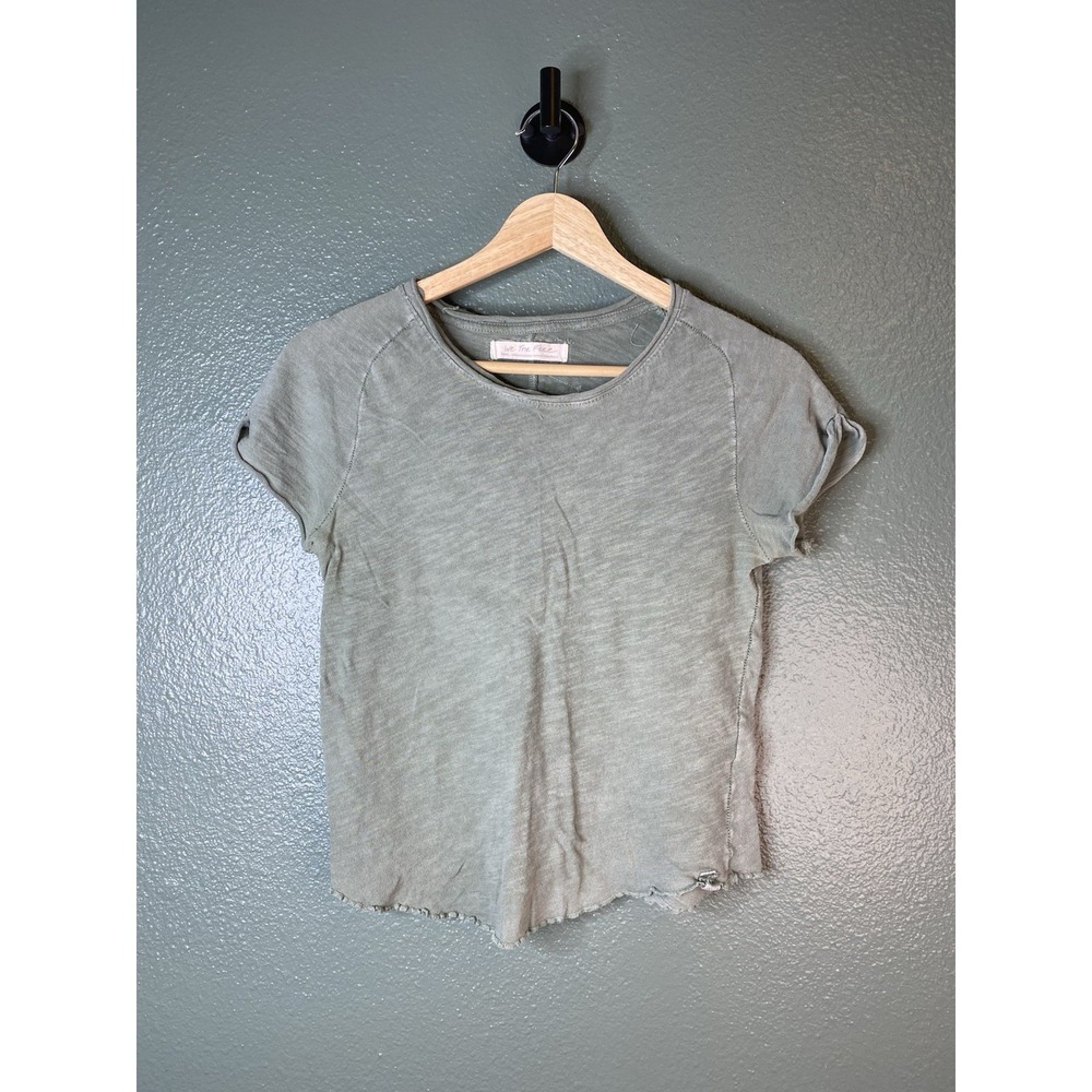 We The Free Be My Baby Tee Size Sm Cap Sleeves Raw Hem Cropped 100% Cotton